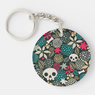 Skull in flowers keychain
