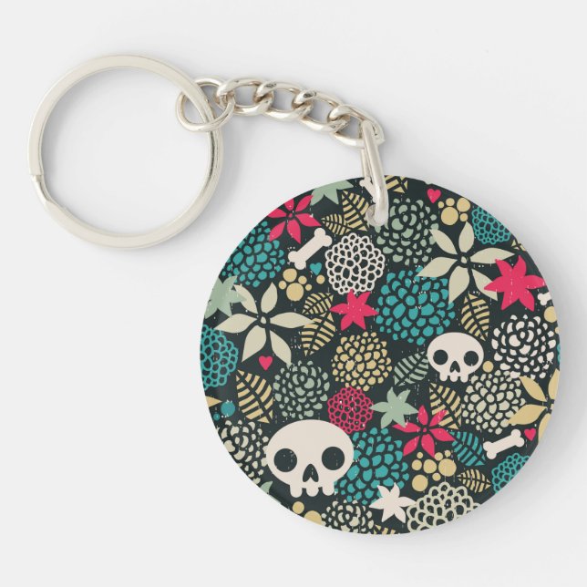 Skull in flowers keychain (Front)