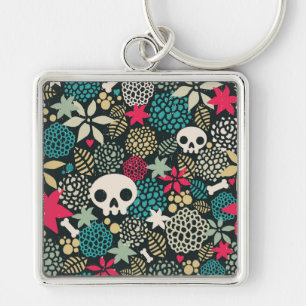 Skull in flowers keychain