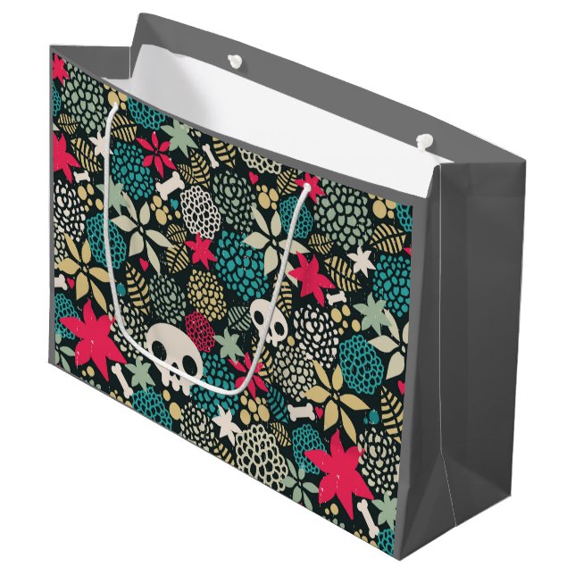 Skull in flowers large gift bag (Front Angled)