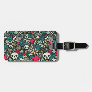 Skull in flowers luggage tag