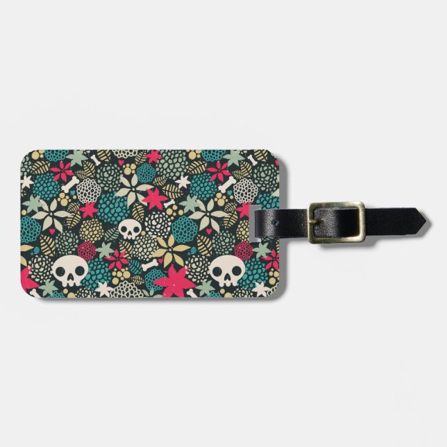 Skull in flowers luggage tag (Front Horizontal)