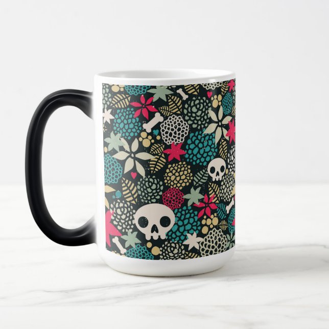 Skull in flowers magic mug (Left)