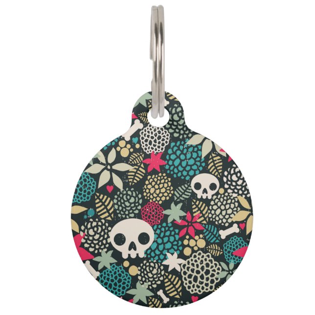 Skull in flowers pet tag (Front)