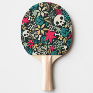 Skull in flowers ping pong paddle