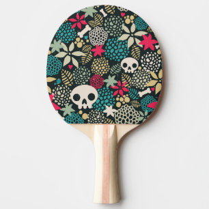 Skull in flowers ping pong paddle