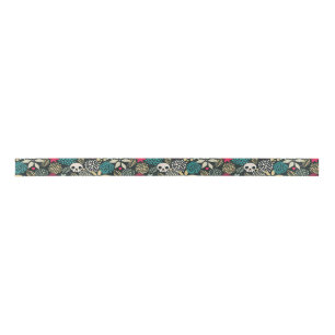 Skull in flowers satin ribbon