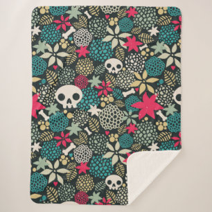 Skull in flowers sherpa blanket