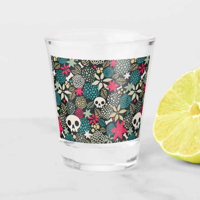 Skull in flowers shot glass (Front)