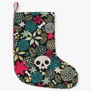 Skull in flowers small christmas stocking