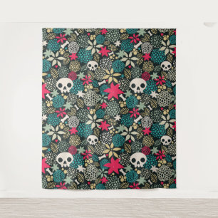 Skull in flowers tapestry