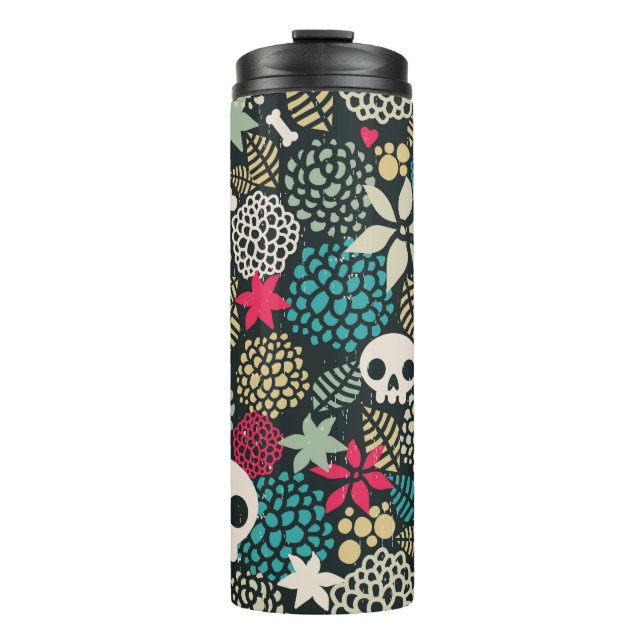 Skull in flowers thermal tumbler (Front)