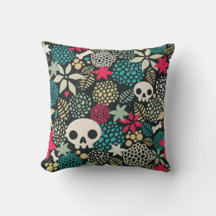 Skull in flowers throw pillow