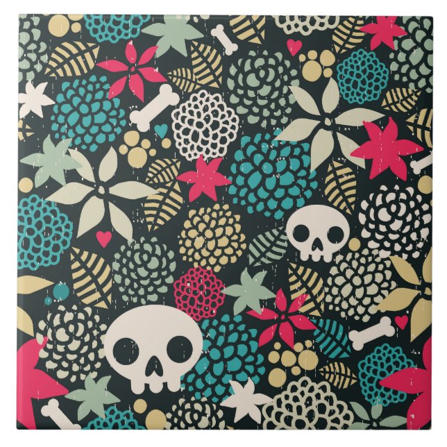 Skull in flowers tile (Front)