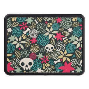 Skull in flowers trailer hitch cover