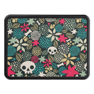 Skull in flowers trailer hitch cover