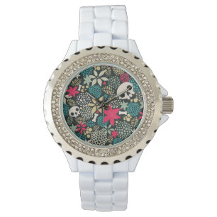 Skull in flowers watch