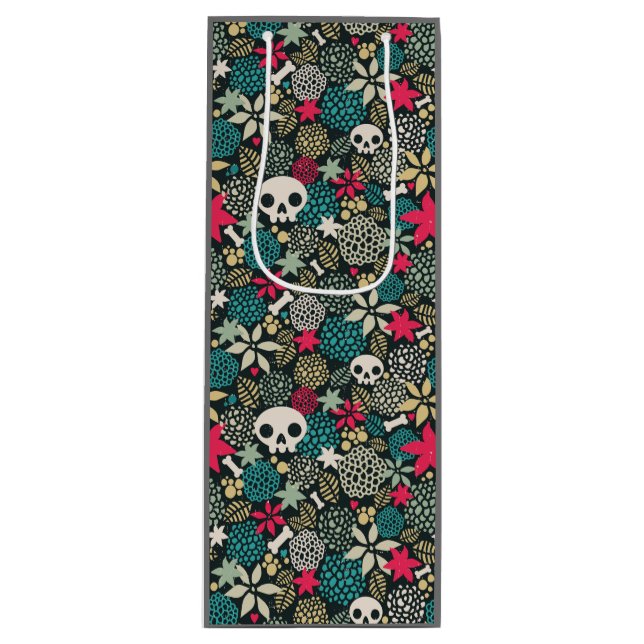 Skull in flowers wine gift bag (Front)