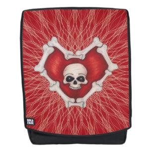 Skull in Gothic Red Heart of Bones Spidery Lines Backpack