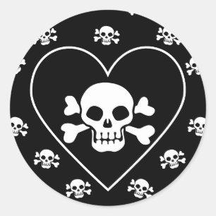 Skull in Heart Classic Round Sticker