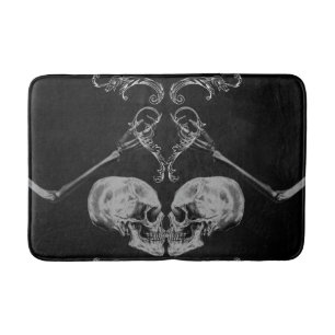 "Skull in Love" Vintage Skeletons Black Bath Mat