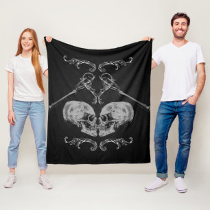 "Skull in Love" Vintage Skeletons Black Fleece Blanket