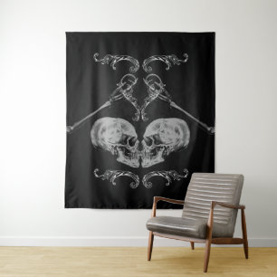 "Skull in Love" Vintage Skeletons Black Tapestry