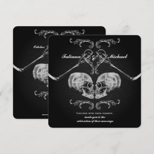 "Skull in Love" Vintage Skeletons Black Wedding Invitation