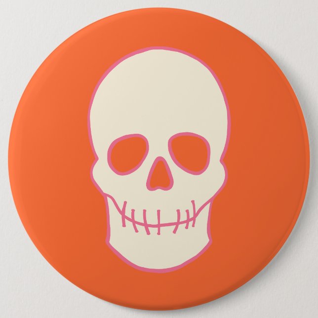 Skull in Pink, Orange and Cream 6 Inch Round Button (Front)