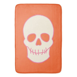 Skull in Pink, Orange and Cream Bath Mat