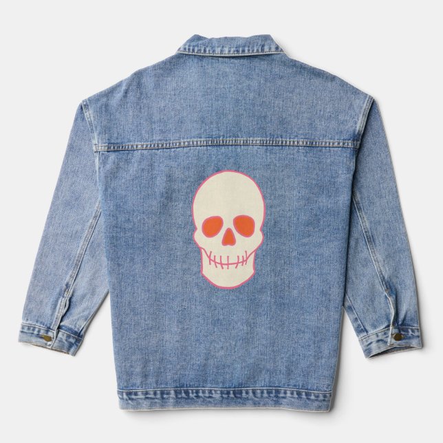 Skull in Pink, Orange and Cream Denim Jacket (Back)