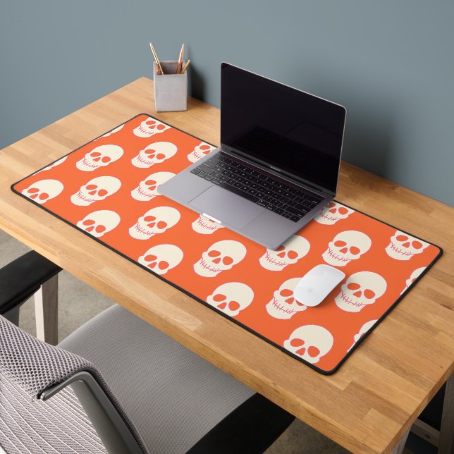 Skull in Pink, Orange and Cream Desk Mat (Office 2)