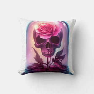 Skull in Rose Glass Throw Pillow