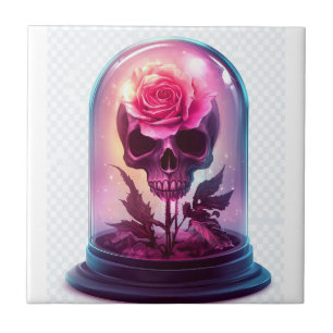 Skull in Rose Glass Tile