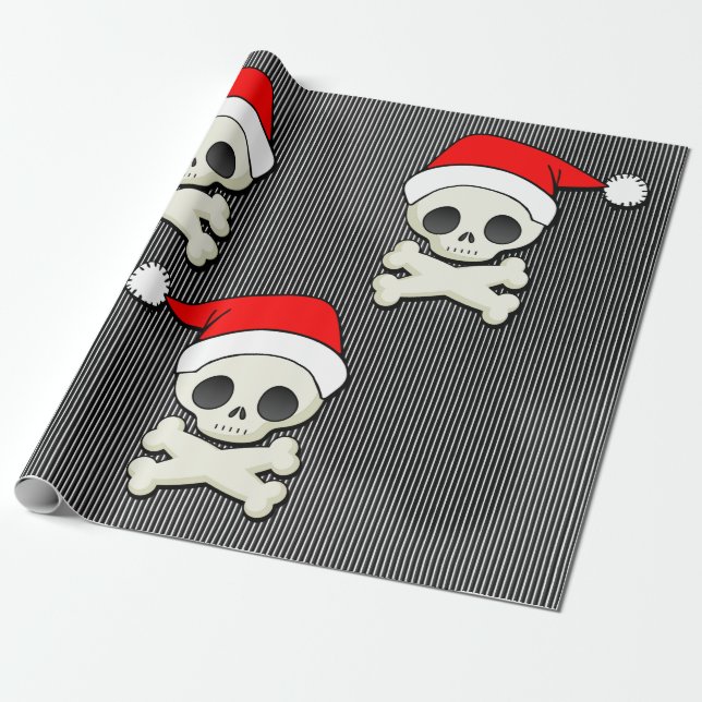 Skull in Santa Cap Goth Wrapping Paper (Unrolled)