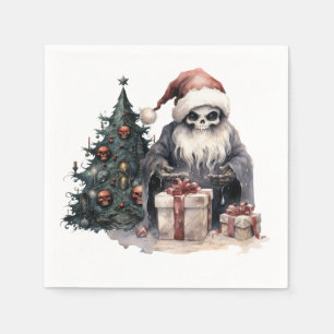 Skull in Santa hat with gothic Christmas tree Napkin