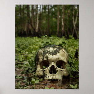 Skull in the Swamp Horror Print Poster Wall Art