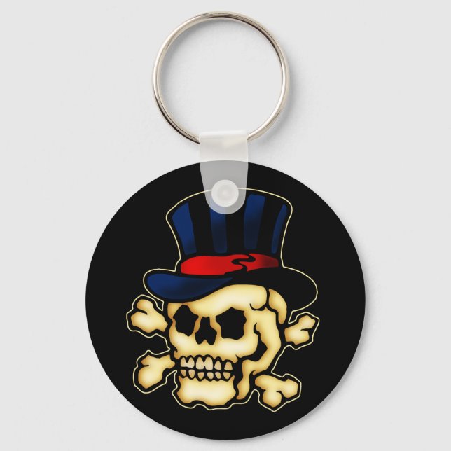 Skull in Top Hat Keychain (Front)