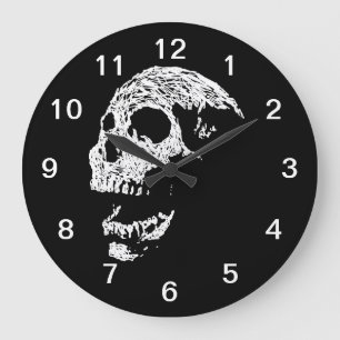 Skull in White on Black. Large Clock