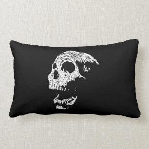 Skull in White on Black. Lumbar Pillow