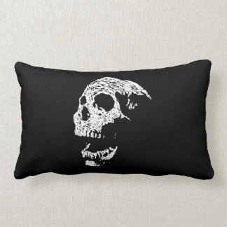 Skull in White on Black. Lumbar Pillow