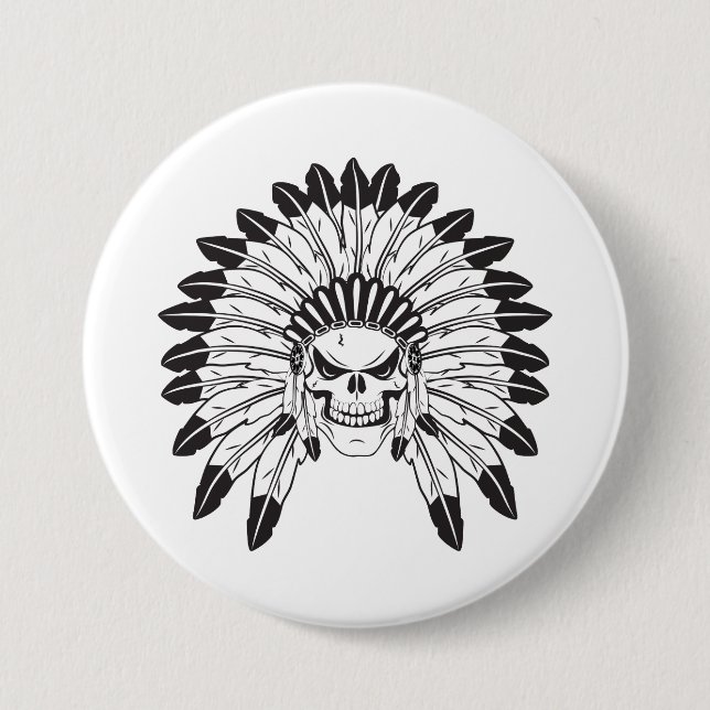 Skull Indian Chief 3 Inch Round Button (Front)