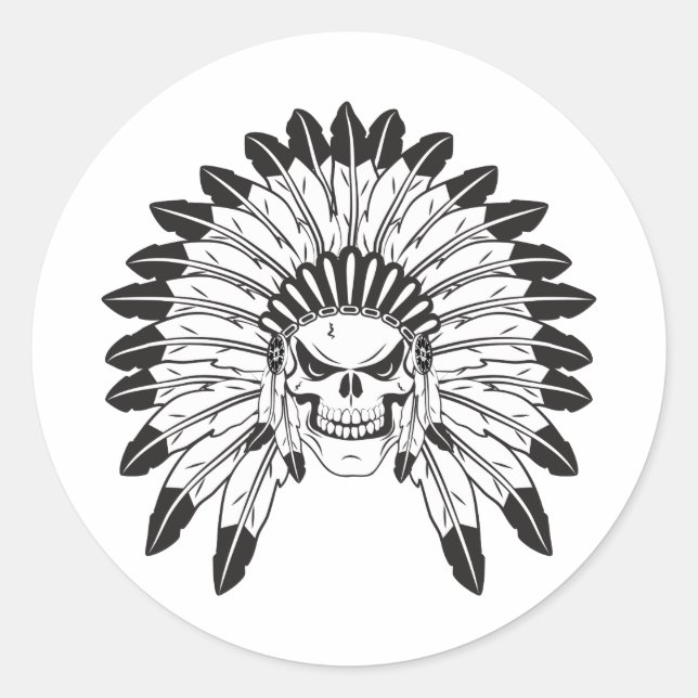 Skull Indian Chief Classic Round Sticker (Front)