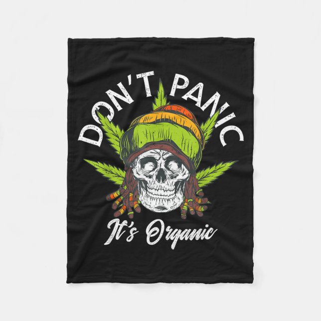 Skull Jamaica Rasta Funny Don´t Panic It´s Organic Fleece Blanket (Front)