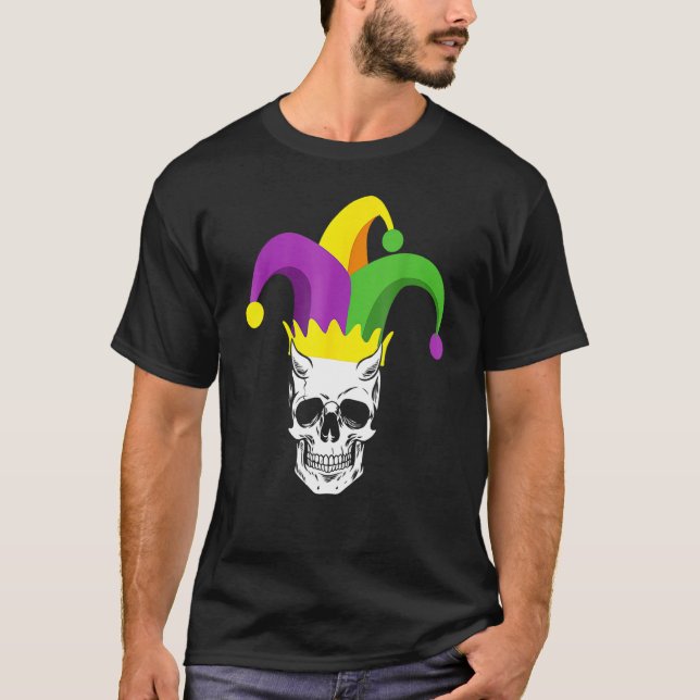 Skull Jester Hat Funny Parade Costume Funny Mardi  T-Shirt (Front)