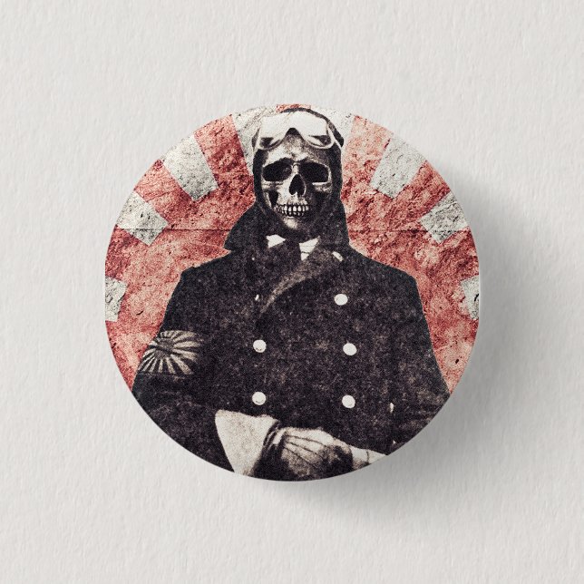 Skull kamikaze 1 inch round button (Front)