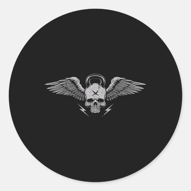 Skull Kettlebell Workout Strength Training Gym  Classic Round Sticker (Front)