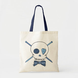 Skull & Knitting Needles (Blue) Tote Bag