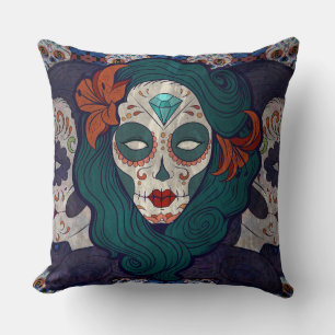 Skull Ladies Throw Pillow