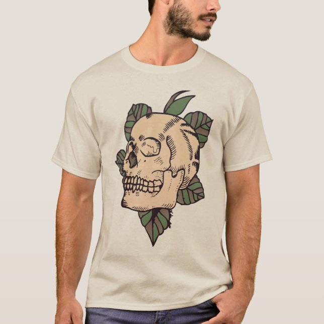 skull leaf old school tattoo 2 T-Shirt (Front)